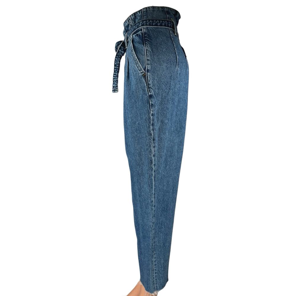 Abercrombie & Fitch Blue High Waist Straight Belted Paperbag Denim Jeans Pants 4 - Picture 2 of 5